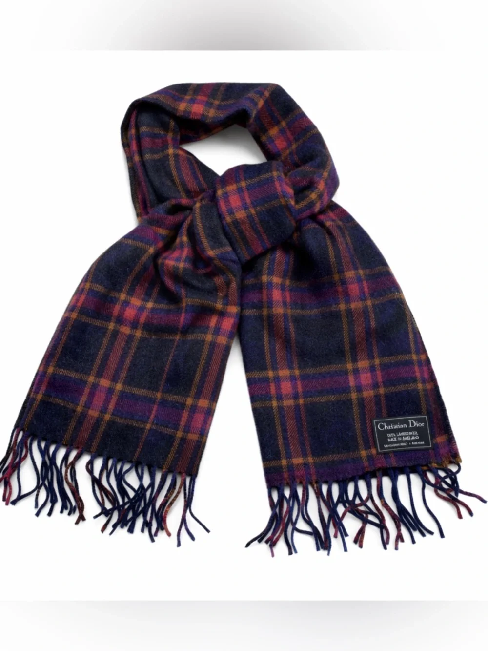 Vintage Christian Dior Lambswool Plaid Scarf